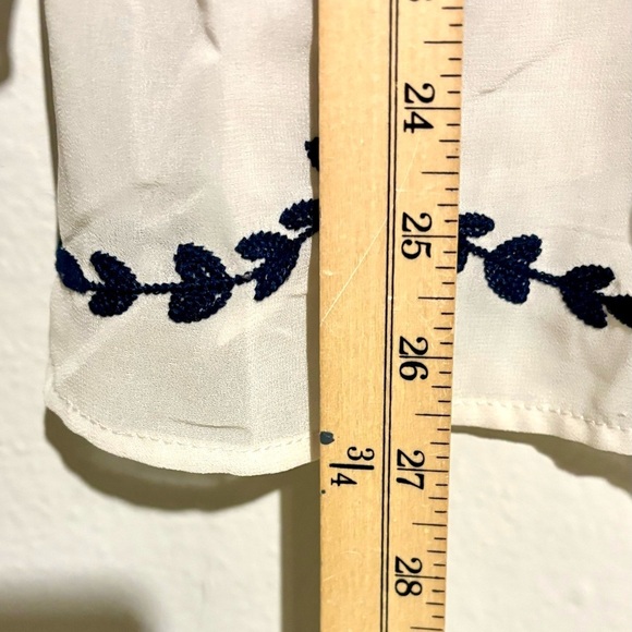 Umgee USA Boutique Women's M Off White Blue Peasant Boho Top Blouse Shirt Sheer - Picture 5 of 8